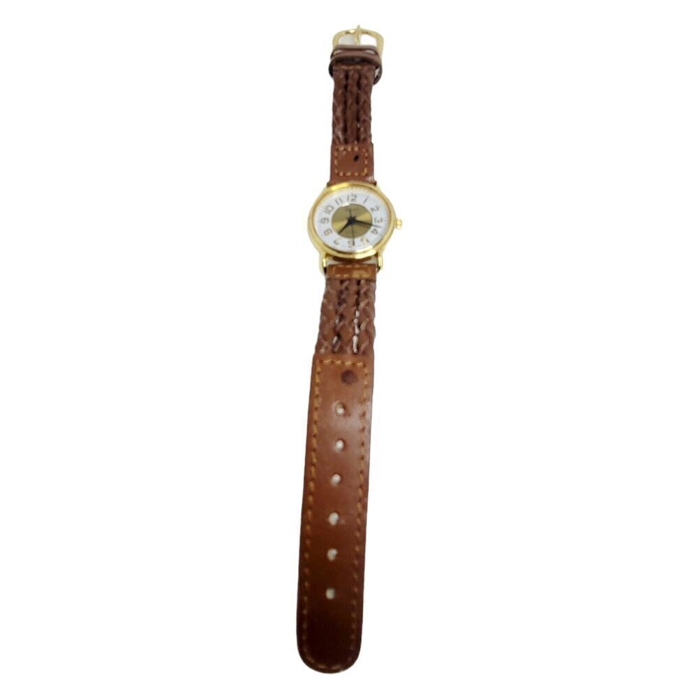 Vintage Ladies WRANGLER Gold Tone Brown Leather Casual Watch New Battery - Picture 2 of 5
